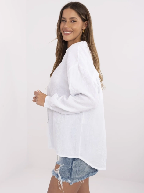 Biała muślinowa koszula z nadrukiem na plecach