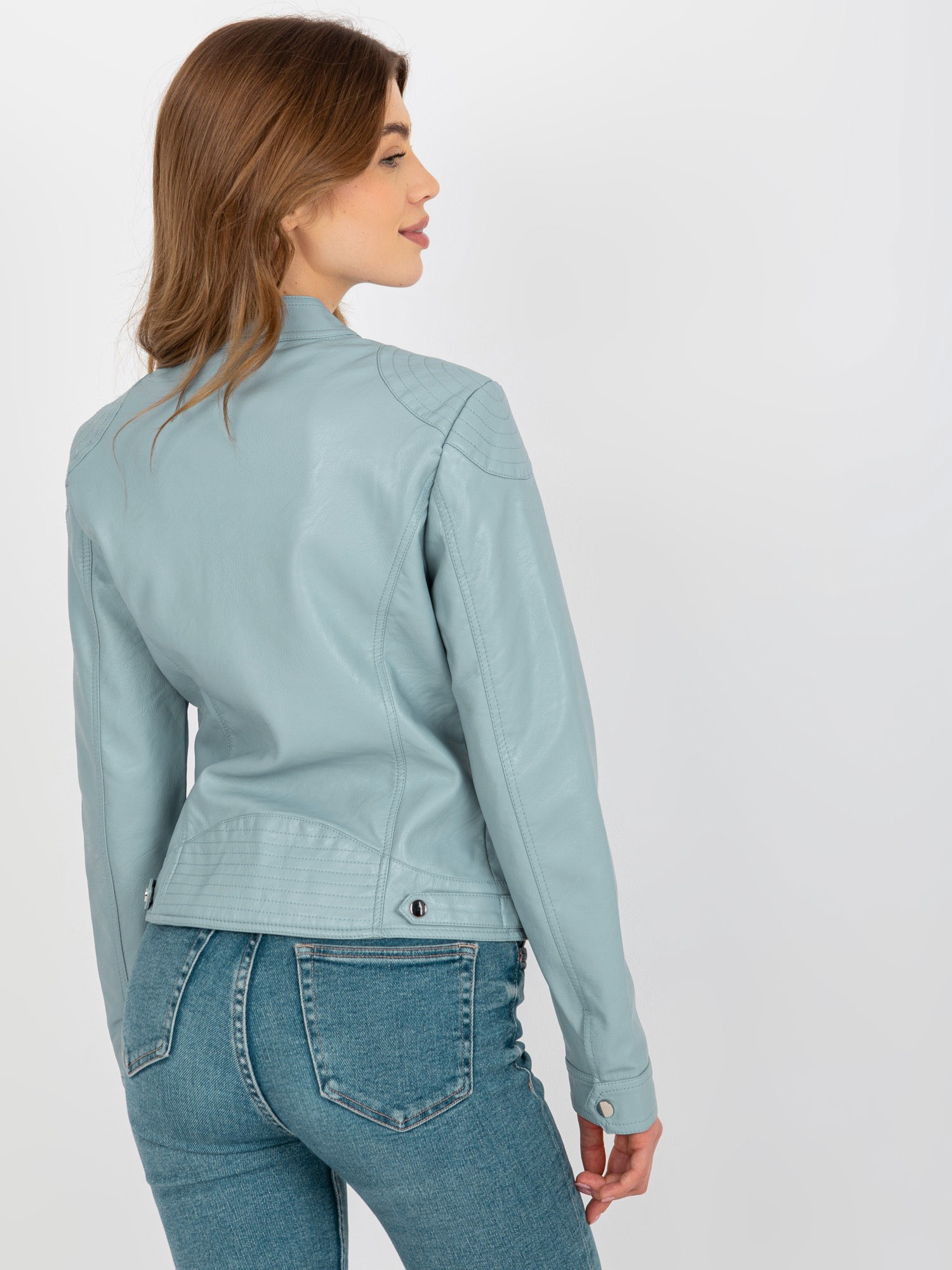 Hurt Light blue biker jacket made of eco-leather with pockets.