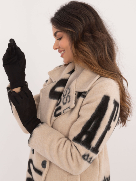 Hurt Czarne damskie rękawiczki w geometryczne wzory