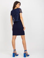 Hurt Granatowa ołówkowa sukienka koktajlowa bez rękawów