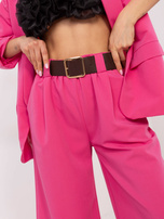 Hurt Ciemnoróżowe spodnie palazzo z brązowym paskiem