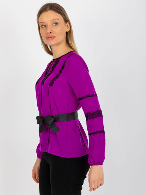 Hurt Fioletowa bluzka wizytowa z paskiem wiązanym