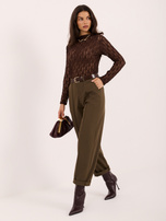 Khaki eleganckie spodnie marchewki z paskiem