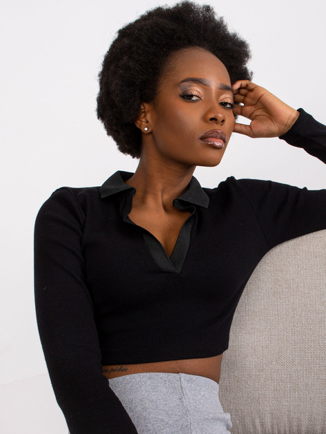 Czarna prążkowana bluzka na co dzień Flores RUE PARIS