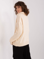 Hurtownia Jasnobeżowy sweter w warkocze z kołnierzykiem