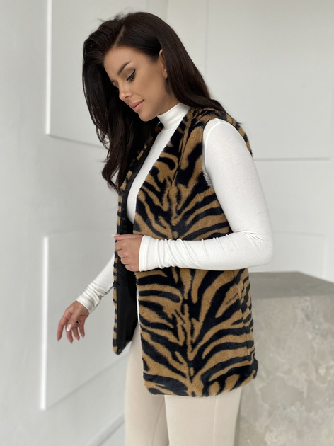 Beżowa futrzana kamizelka we wzory Raegen