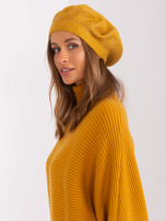 Hurtownia Musztardowy damski beret z aplikacjami
