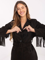 Czarna zamszowa marynarka z frędzlami RUE PARIS