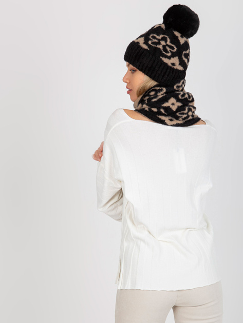 Hurtownia online Czarno-beżowy ciepły komin we wzory