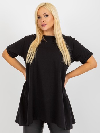 Hurt Czarna długa bluzka plus size basic z falbaną