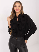 Czarna koszula z wiązaniem przy dekolcie