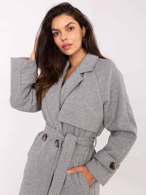 Biało-ciemnoszary płaszcz w paski RUE PARIS