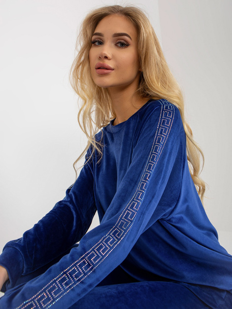 Hurt Kobaltowy damski komplet welurowy z aplikacją z dżetów