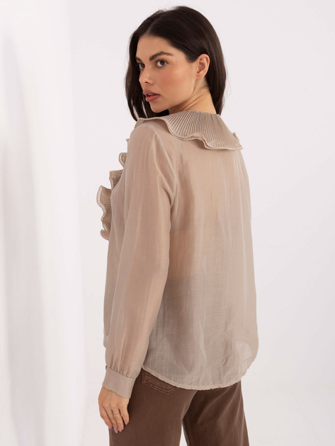Beżowa rozpinana koszula z żabotem