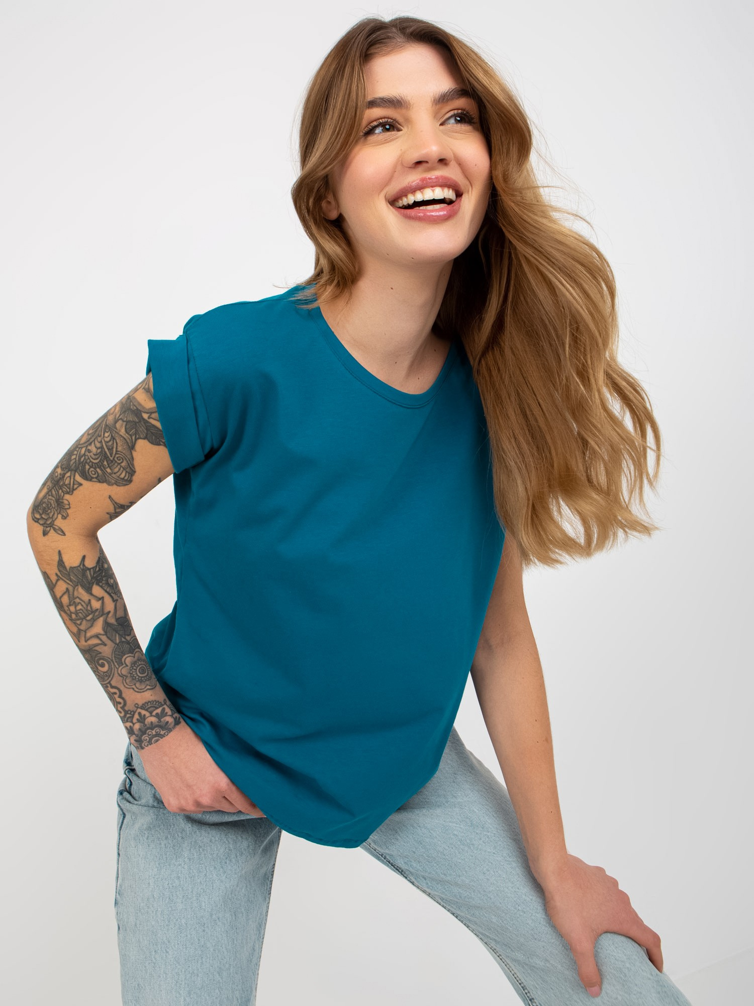 Jūrinis moterų basicas T-shirt iš Revoliucijos medvilnės.
