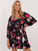Hurtownia Czarna sukienka bombka z kwiatowym motywem