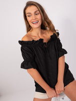 Hurt Czarna damska bluzka hiszpanka z wiązaniem 