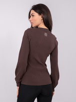 Czekoladowa bluzka z długim rękawem RUE PARIS 