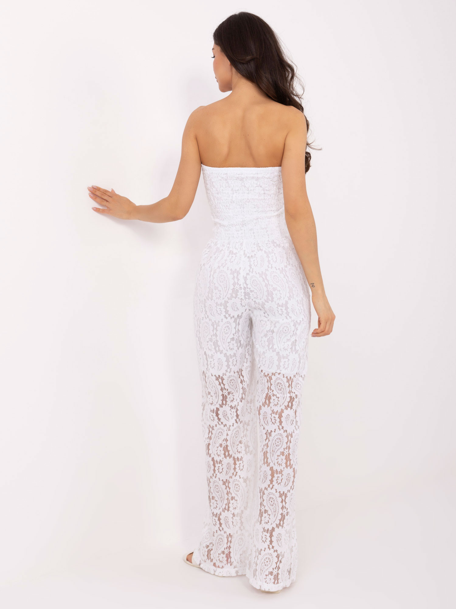 White lace jumpsuit with pants.