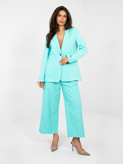 Turkusowa jeansowa marynarka z zapięciem na guzik RUE PARIS