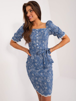 Hurtownia Ciemnoniebieska letnia sukienka z haftem 