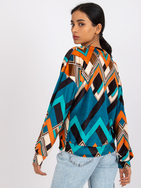 Morsko-pomarańczowa welurowa bluzka z printami Lea