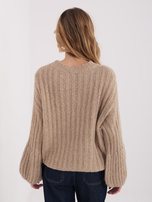 Ciemnobeżowy sweter z bufiastymi rękawami 
