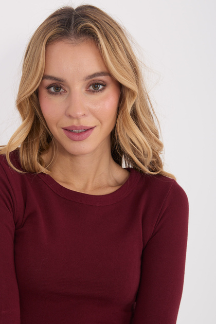 Bordowa bluzka basic z okrągłym dekoltem