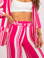 Hurt Fuksjowo-ecru garniturowe spodnie w paski