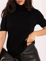 Schwarzer Damen-Basic-Pullover mit Rollkragen.