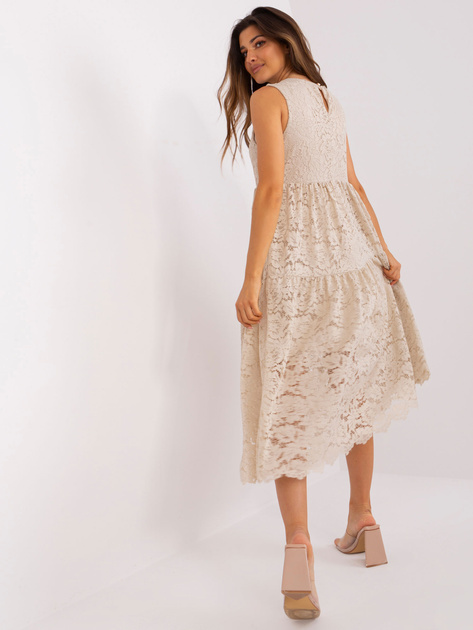 Hurtownia Beżowa midi sukienka z falbaną OCH BELLA
