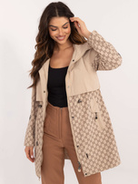 Hurtownia Beżowa kurtka przejściowa parka z kapturem