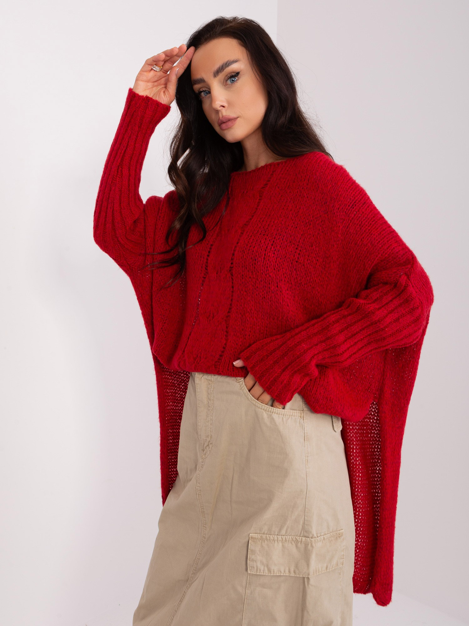 Ciemnoczerwony dzianinowy sweter oversize OCH BELLA