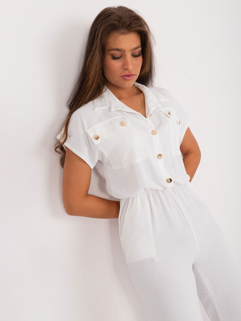 Hurtownia Biały damski kombinezon z gumką w pasie