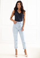 Granatowy prążkowany top bez rękawów