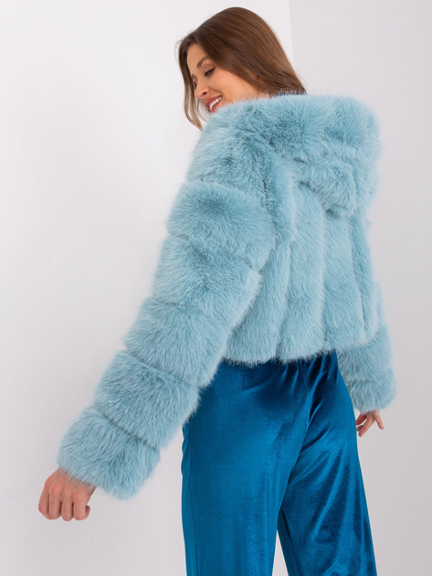 Hurtownia Miętowa krótka kurtka futrzana z kapturem