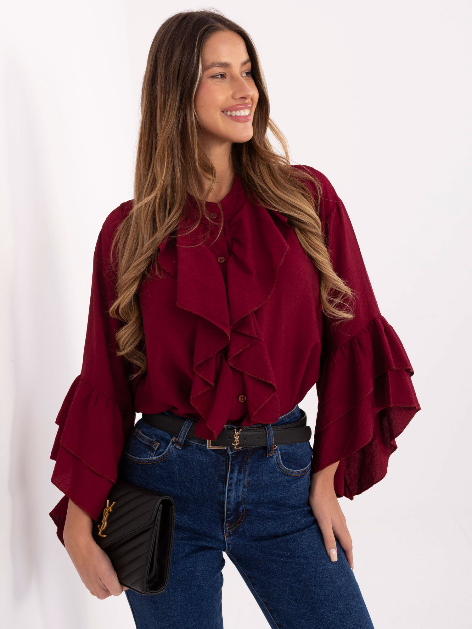 Burgundy elegant shirt with ruffles RUE PARIS.