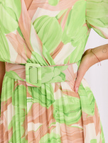 Beige-grüne Midi-Kleid One Size mit Falten.