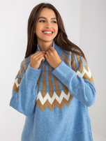 Hurtownia Niebieska sukienka z dzianiny z długim rękawem RUE PARIS 