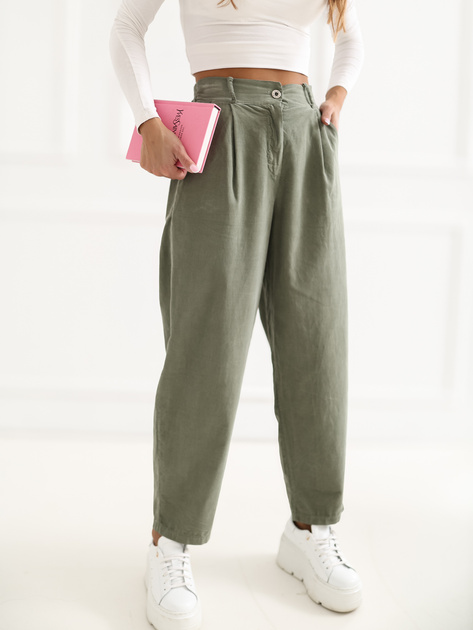 Khaki sztruksowe spodnie ze zwężaną nogawką RUE PARIS