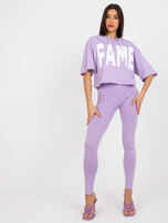 Hurt Jasnofioletowy komplet sportowy z legginsami i napisami