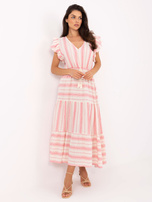 Ecru-różowa letnia sukienka z haftem OCH BELLA