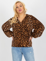 Hurt Jasnobrązowo-czarna koszulowa bluzka plus size w panterkę