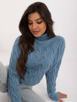 Hurtownia Niebieski damski sweter golf w warkocze