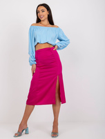 Fuksjowa spódnica midi z imitacji satyny z rozcięciem RUE PARIS