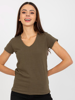 Hurtownia online Khaki gładki t-shirt plus size z bawełny 
