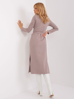 Hurt Ciemnobeżowa sukienka koktajlowa z paskiem