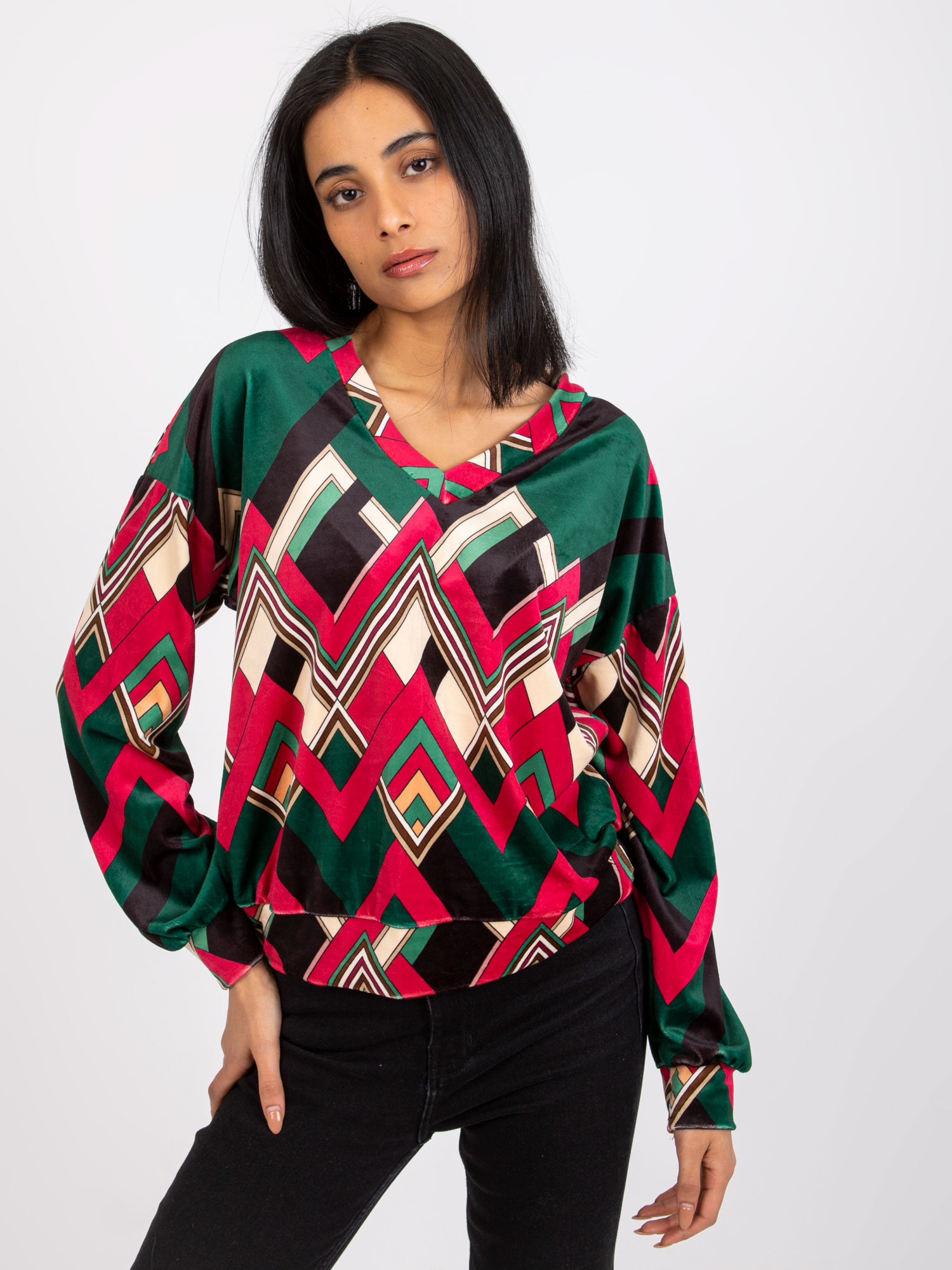 Green and pink velour blouse with Lea prints