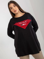 Hurtownia Czarna bluzka plus size z aplikacja i nadrukiem