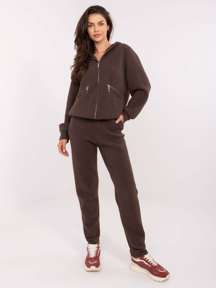 Brązowy swetrowy komplet z rozpinaną bluzą 